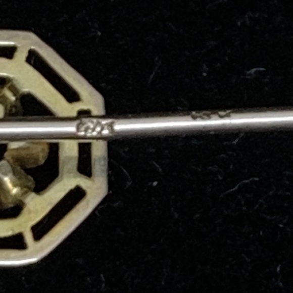 10K Yellow Gold Floral Stick Pin W/Pink Rhinestone - Picture 8 of 9